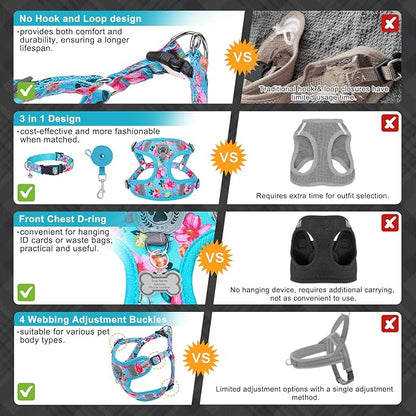 BEAUTYZOO Step in Dog Harness Collar and Leash Set for Small Medium Large Dogs, No Pull No Choke Puppy Harness, Soft Mesh Reflective Pet Padded Vest Adjustable for Doggie Girl or Boy,Chihuahua,Yorkie