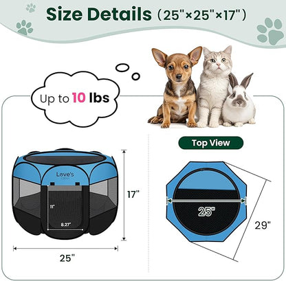 Love's cabin Pet Puppy Dog Playpen, Small Dog Tent Crates Cage Indoor/Outdoor, Portable Playpen for Cat, Foldable Pop Up Dog Kennel Playpen with Carring Case, Removable Zipper Top, Blue
