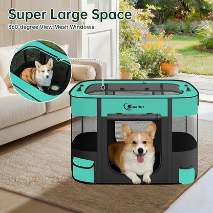 Dog Playpen,Cat Pet Puppy Pen,Portable Playpens for Dogs Indoor Outdoor Travel Camping Use,Foldable Dog Kennel Tent Crate for Rabbit Small Animals with Carrying Case (Green, Medium)