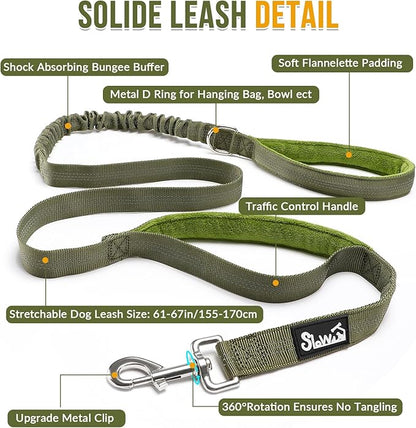 SlowTon No Pull Dog Harness - Heavy Duty Dog Harness and Leash Set for Medium Large Dogs, Reflective Tactical Harness with Soft Padded and Front Clip for Easy Walk and Training (GR, M)