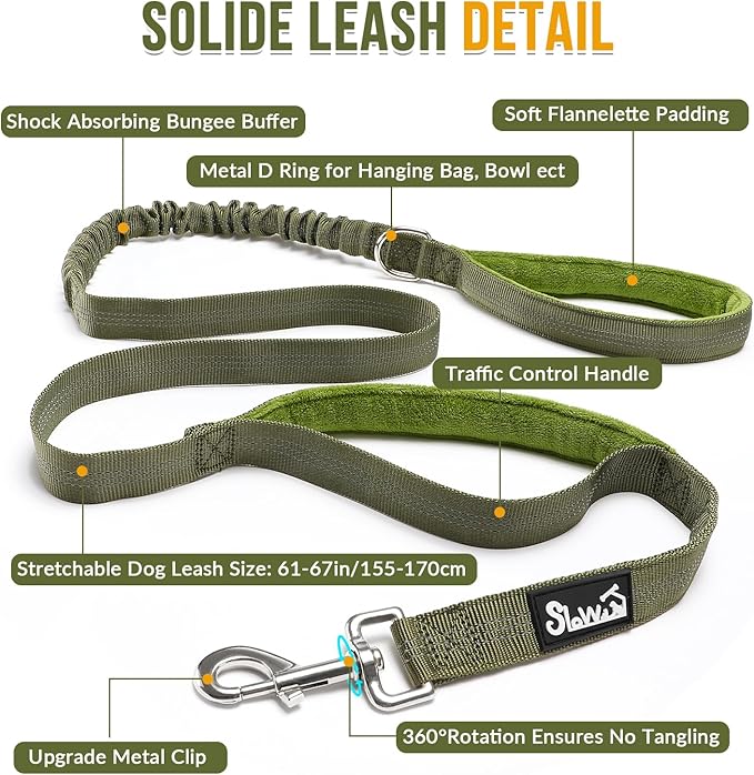 SlowTon No Pull Dog Harness - Heavy Duty Dog Harness and Leash Set for Medium Large Dogs, Reflective Tactical Harness with Soft Padded and Front Clip for Easy Walk and Training (Green XL)