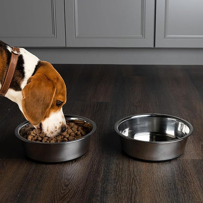 Set of 2 Stainless Steel Dog Bowls - 64oz or 8 Cups Food and Water Bowls for Dogs and Cats - Non Slip Metal Pet Dishes for Medium to Large Sized Pets - Puppy Essentials by PETMAKER