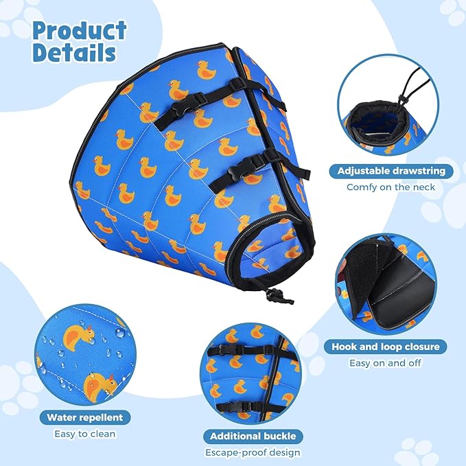 Avont Dog Cone Alternative, Adjustable Soft Comfy Foldable E Cones for Medium Large Dogs After Surgery, Escape-Proof Elizabethan Collar for Surgical Wound Recovery Stop Licking -Duck(XL)