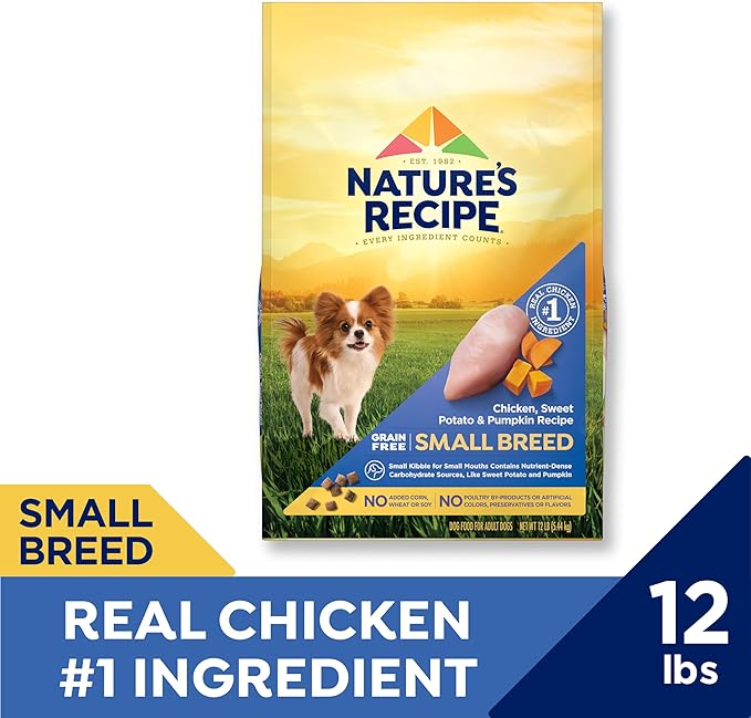 Nature's Recipe Grain Free Small Breed Dry Dog Food, Chicken, Sweet Potato & Pumpkin Recipe, 12 lb. Bag