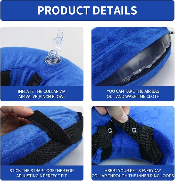 MCHY Inflatable Dog Cone,Adjustable Recovery Collar for Dogs After Surgery,Prevent from Biting & Scratching,Not Block Vision (Blue, S-Neck 7''- 12'')