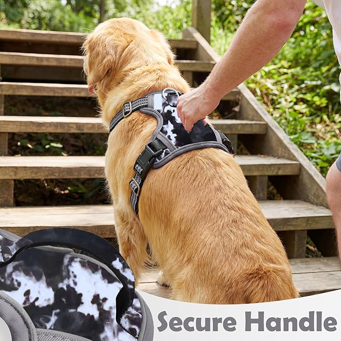 Funfox Dog Harness No Pull, Adjustable Pet Vest Harness, Super Soft Material with Vertical Handle Easy Control, Reflective Night Walking, 2 Leash Clips for Large Dogs, Misty Gray, L