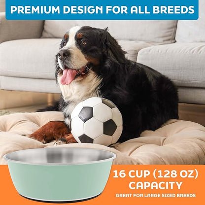 Master Pet Supply Stainless Steel Dog Bowls Set of 2 (128 Oz Each) with Non-Slip Rubber Base - Pistachio - Basic Dog Food Bowl Water & Food Bowls for Small Medium Large Dogs & Cats, Metal Dish
