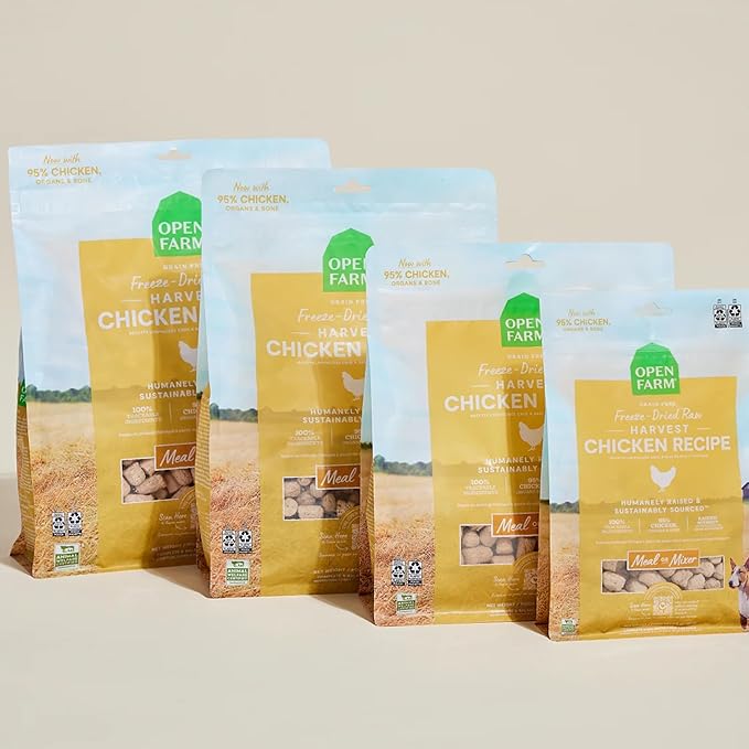 Open Farm, Freeze Dried Raw Dog Food, Morsels with 95% Meat, Organs & Bone, Organic Produce & Superfoods, Complete Meal or Freeze Dried Dog Food Topper, Chicken Recipe, 13.5oz Bag