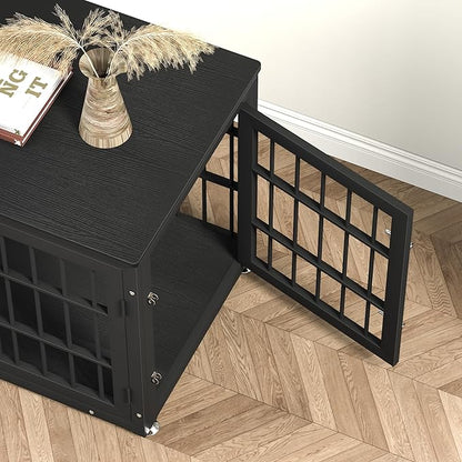 rehomerance 32 Inch Heavy Duty Dog Crate Furniture for Medium and Small Dogs, Decorative Pet House End Table, Wooden Cage Kennel Furniture Indoor, Black