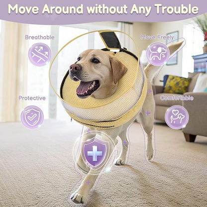 Soft Inflatable Dog Cone for Surgery Recovery, Protective Dog Donut Collar with Shield to Stop Licking Wounds, 2-in-1 Patented Comfort Blow-Up Collar for Small Pets, Chihuahua (Khaki, S)