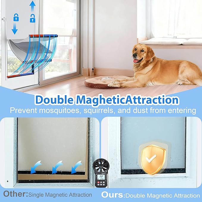 Dog Door for Sliding Glass Door,3-Layer Reinforce Door Flap,Thermal Insulation,Anti Deform,Magnetic Strip X2 Effective Weatherproof,Heavy-Duty Aluminum Frame,76-80" Adjust,for Large Dog Under 40lb