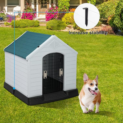 Bonnlo Plastic Dog House, Pet Dog Kennel Water Resistant for Small Medium Sized Dogs with Door, Indoor & Outdoor Use (32.7" H)