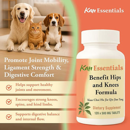 Kan Herb Company Benefit Hips and Knees Formula – Traditional Chinese Herbal Blend to Support Joint Comfort, Mobility, and Digestive Balance, Herbal Supplement Tablets for Pets, 120 Tablets