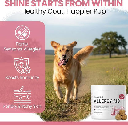Dog Allergy Chews -180 Delicious Soft Chew Treats - Anti Itch Allergy Relief for Dogs and Cats - Boosts Immune System, Promotes Skin Health - Seasonal Treatment for Pets - Made in The USA