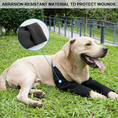 Front Leg Dog Recovery Sleeves - Cone Collar Alternative, Waterproof Abrasion-Resistant Washable 2.5mm Thick, Prevents Licking, Keeps Wounds Dry, 24-Hour Wear (Black, M)