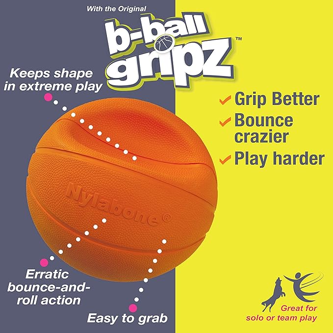 Nylabone Power Play Gripz Felt Basketball Rubber Fetch Toy, Squeaky Ball for Dogs, Medium (1 Count)
