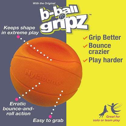 Nylabone Power Play Gripz Felt Basketball Rubber Fetch Toy, Squeaky Ball for Dogs, Medium (1 Count)
