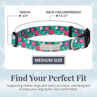 Lucky Love Dog - Adjustable Dog Collar with Easy Click Buckle for Medium Dogs, Durable, & Comfortable for Male & Female Dogs, Pet Collar for Puppies & Adult Ones - Penny, Medium