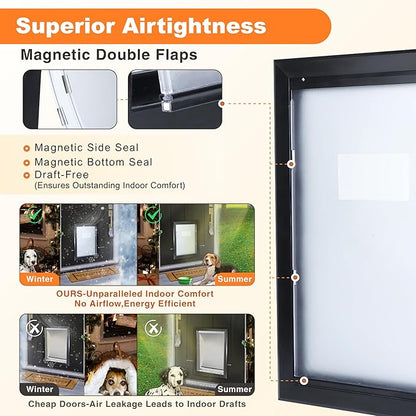 XL Dog Door for Exterior Doors, Heavy Duty Aluminum Doggy Door, Insulated Dual Flap for Extreme Weather, Lockable Doggie Door for Large & Extra Large Dogs up to 220 lbs