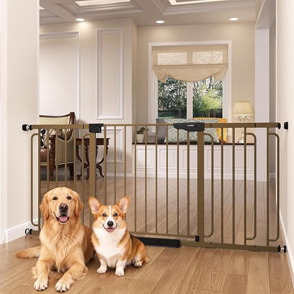 Cumbor 29.7-51.5" Baby Gate 2 Pack (Brown) & 36.6-69" Extra Wide Dog Gate (Brown) for Stairs, Doorways & Hallways