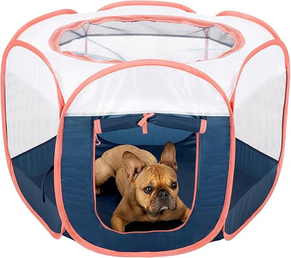 Furhaven Portable Dog Playpen Cat Tent, Pet Playground,Kennel Foldable Indoor Outdoor Zippered Puppy Crate - Navy, Small