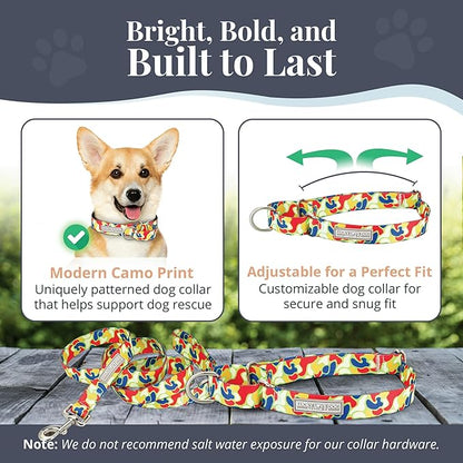 Lucky Love Dog Martingale Dog Collar & Leash - Adjustable, No-Slip, Durable, Comfortable, Soft Webbing, & Stylish Patterned Collar & Leash Set for Male and Female Dogs - Oscar Combo, Small
