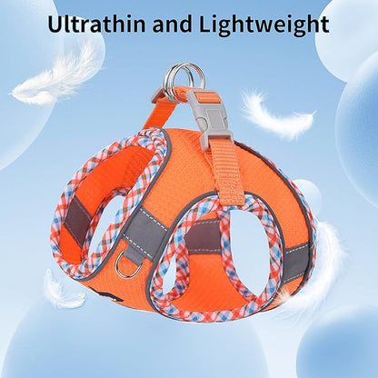 AIITLE Small Dog Harness - Breathable Double-Layer Jacquard No-Choke Vest, Durable Anti-Tear Fabric with Reflective Trim - Perfect for Running, Parties, Daily Walks (Orange, XS)