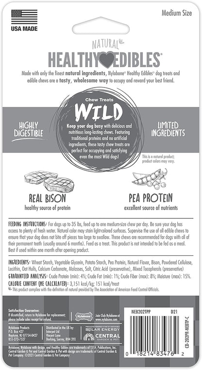 Nylabone Healthy Edibles Wild Natural Dog Chews,Long Lasting Bones for Dogs,Bison Flavor Dog Treats,Medium,2 Count (Pack of 2)