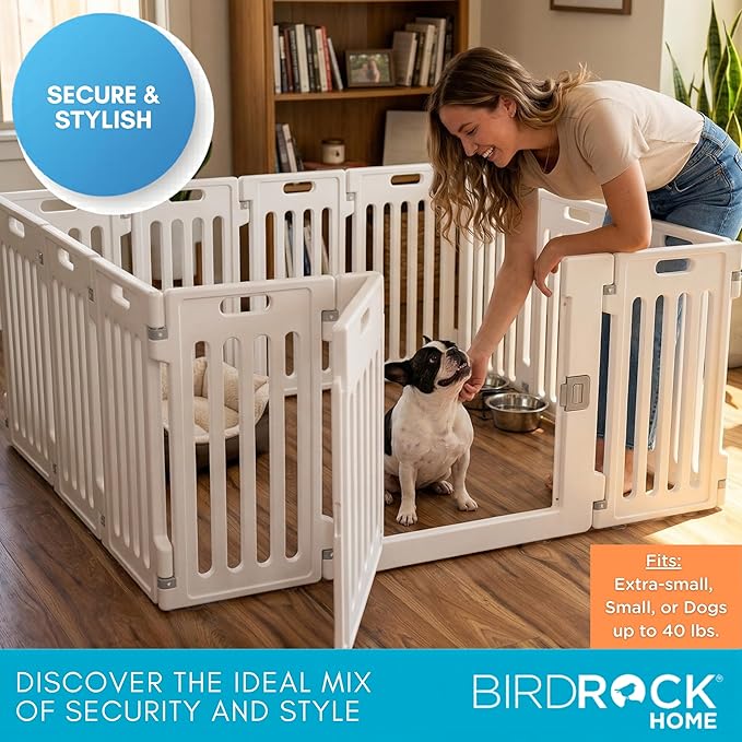 BIRDROCK HOME Pet Playpen with Door | 12 Panel | Strong Plastic | Puppy Safety Fence Pen Playpen | Non-Slip and Secure Dog Gate | White