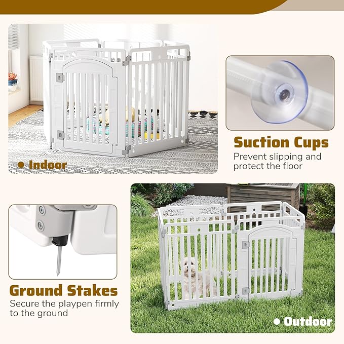 Giantex 6 Panel Dog Playpen, 32'' Tall Plastic Pet Fence with Lockable Door, Indoor Outdoor Portable Dog Exercise Pen for Medium Dogs, Expandable & Configurable into Square or Rectangle