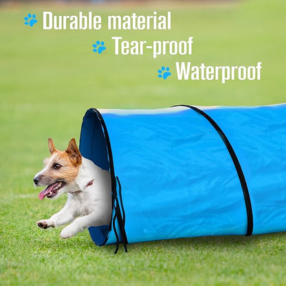 Houseables Dog Tunnel, Dog Agility Tunnel, Agility Equipment, 18 Feet, Puppy Obstacle Course, Pet Playground, Crawling, Small, Medium, Large, Indoor/Outdoor, Play, Pop Up Set, Exercise Tube, Toy, Blue