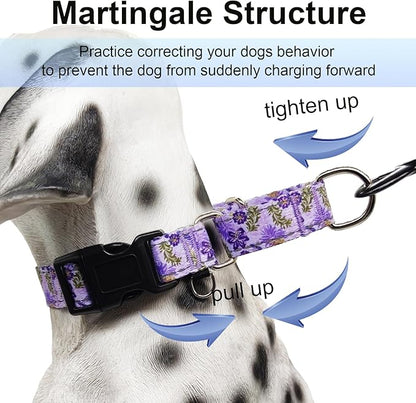 Reflective Martingale Collar for Dogs with Quick Release Buckle Cute Girl Female Flower Dog Collars (Lavender Floral, XSmall)