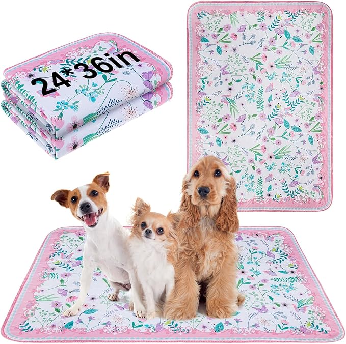BEAUTYZOO Reusable Puppy Pads,Washable Pee Pads for Dogs,Non Slip Wee Wee Pad for Potty Training,Thick Heavy Absorbent Underpads for Playpen,Bed,Sofa,Crate,Whelping,Travel & Outdoor Spring, 24" x 36"
