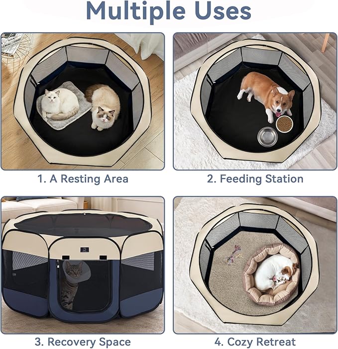 Dog Playpen for Small Dogs & Puppies, 40.55" Portable Indoor Outdoor Puppy Playpen with Bowl, Waterproof Floor, Foldable Pop-Up Pet Pen for Home, Travel & Daily Use