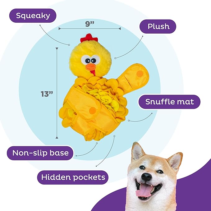 Outward Hound by Nina Ottosson Snuffle Palz Plush Snuffle Mat Dog Treat Puzzle, Non-Slip, Yellow, Chicken