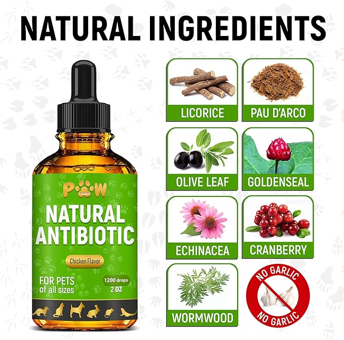 Pet Antibiotics for Cats, Dogs, Rabbits – Works Well As Fish, Poultry, Reptile, Turtle, & Chicken Antibiotics – Helps with UTIs, Allergies, Runny Nose – Herbal Supplement for Digestive Support – 2 Oz