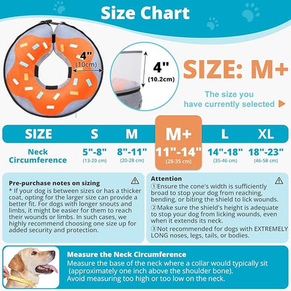 Inflatable Dog Cone with Transparent Shield, Protective Dog Donut Collar After Surgery to Stop Licking, Soft Donut Cone for Medium Plus Pets, Adjustable Recovery Collar with Buckle Visibility