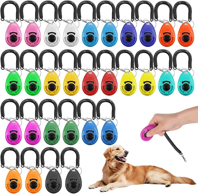 30 Pcs Dog Training Clicker, Pet Behavioral Training Clickers with Wrist Strap Bird Clicker Cat Clickers Puppy Trainings Supplies for Dogs Cats Horses Birds Behavioral Train Accessories