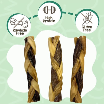 Nature Gnaws Braided Gnaws for Dogs 5-6" (3 Count) - Long Lasting for Small and Medium Dogs - Natural Beef Bully Stick Combo Braids - Rawhide Free