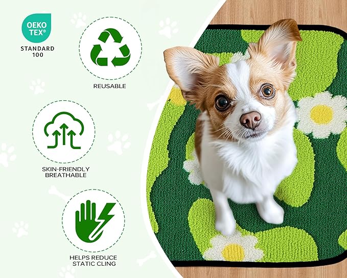 Qeils Reusable Puppy Pads for Small Dogs, Washable Pee Pads with Non-Slip , Absorbent Leakproof Mat for Crates, Playpens, Pet Beds & Whelping, Indoor Potty Training Grass Green, 36"x41", 2 Pack