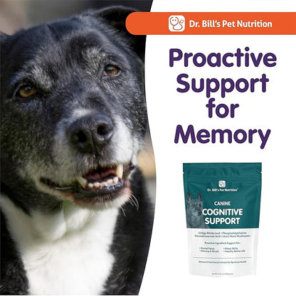 Dr. Bill’s Canine Cognitive Support Supplement for Adult, Senior & Elderly Dogs – Memory, Brain Function & Cognitive Health Support - Lion's Mane Mushrooms, DHA, Ginkgo & More