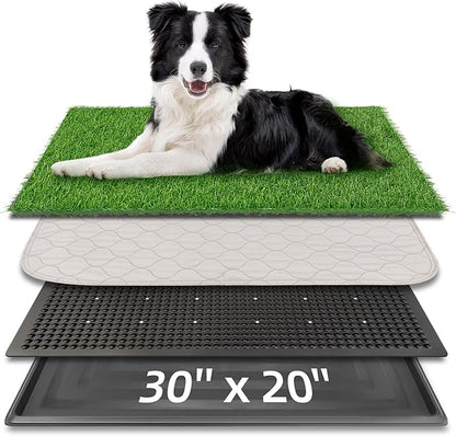 Dog Grass Pad with Tray, 30" x 20" Large Artificial Grass Pad for Dogs, Indoor Washable Dog Litter Box Reusable Puppy Toilet Pet Loo for Puppy Potty Training