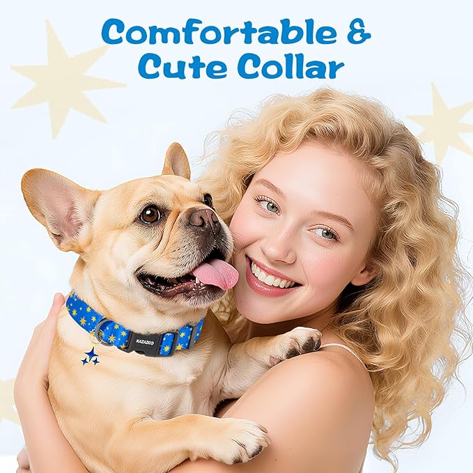Kazazoo Dog Collar Cute and Soft Nylon Puppy Collar for Boy and Girl, Adjustable Dog Collars for Small Medium Dogs, Blue Sky-S
