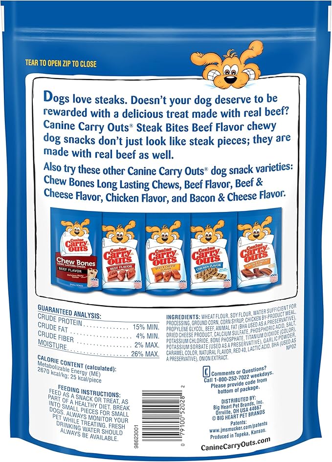Canine Carry Outs Dog Treats, Steak Bites, 22.5 Ounce (Pack of 4), Made with Real Beef