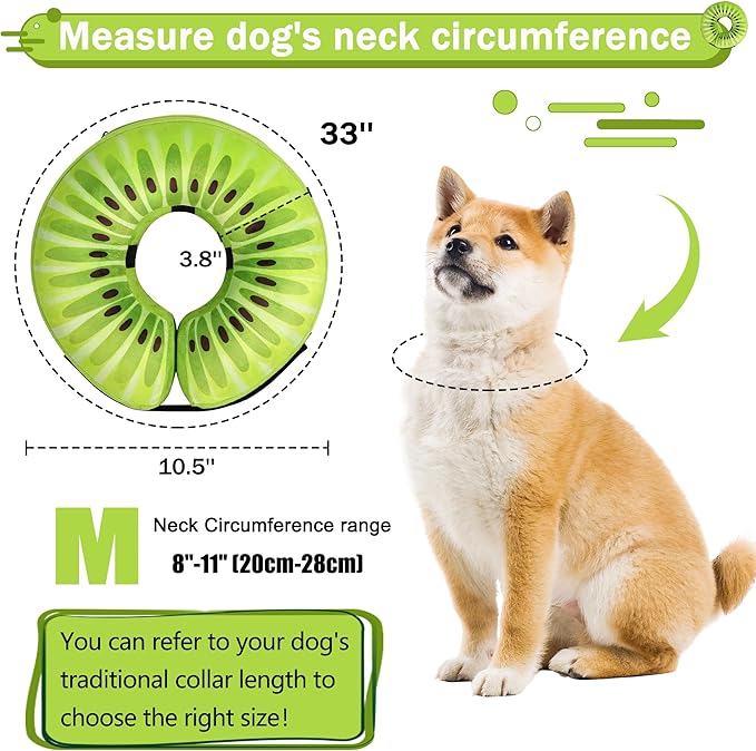 Recovery Donut Collar for Dogs & Cat,Inflatable Dog Cone Collar Alternative After Surgery,Soft Cone for Large Medium Small Dog,Adjustable Pet Neck Donut(Kiwi,Medium+)