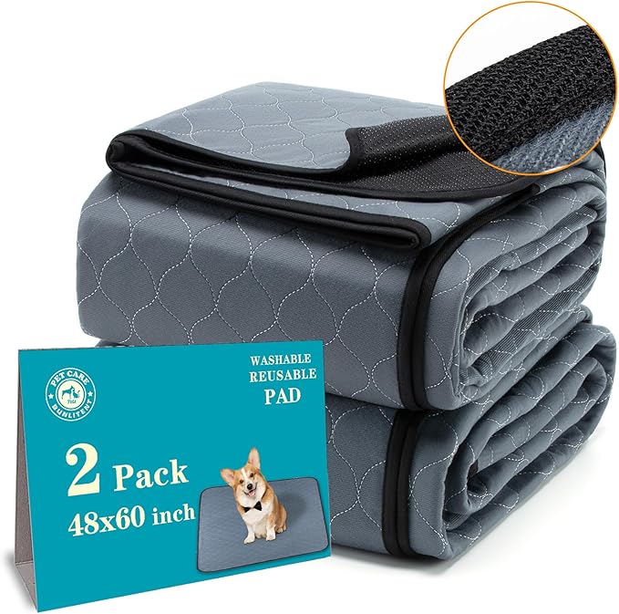 Bunlitent Washable Pee Pads for Dogs 48x60, 2 Pack, Extra Large Reusable Puppy Pads, Dog Training Pads with Quick Dry, Large Anti-Slip Dog Pee Pads, Whelping Pads, Potty Pad