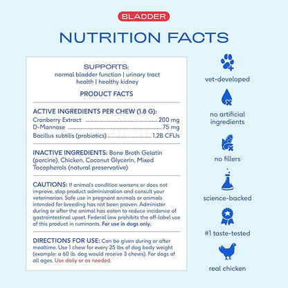 Native Pet Dog UTI Treatment - Cranberry Supplement for Dogs - Supports Normal Bladder Function, Urinary Tract & Kidney Health - Real Cranberry Extract, D-Mannose & Probiotics - Air-Dried - 60 Chews
