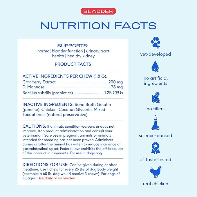Native Pet Dog UTI Treatment - Cranberry Supplement for Dogs - Supports Normal Bladder Function, Urinary Tract & Kidney Health - Real Cranberry Extract, D-Mannose & Probiotics - Air-Dried - 120 Chews