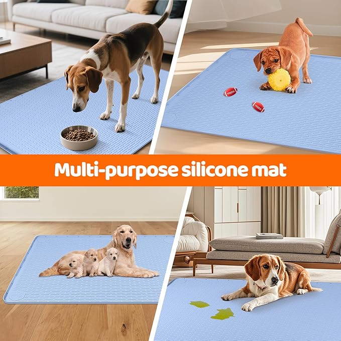 Pee Pads for Dogs, 34" x 22" Extra Large Reusable Silicone Mat, Washable Puppy Training Pads for Potty Training, Non-Slip, Leak-Proof, Indoor Floor Protection (Blue)