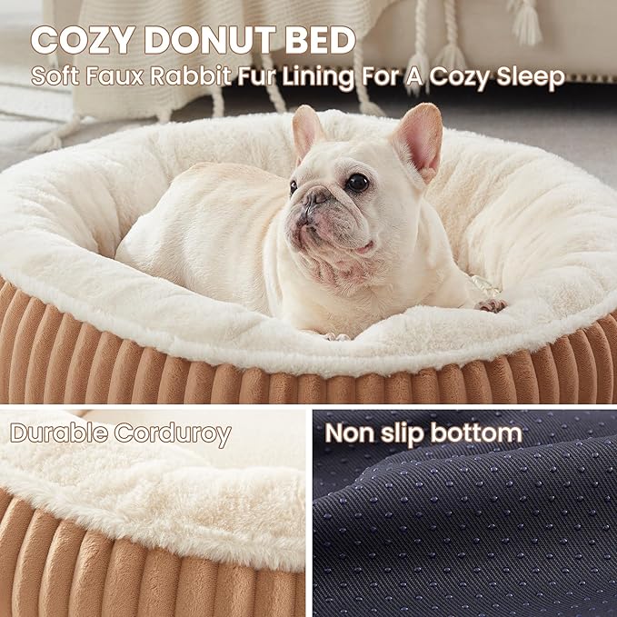 30 inches Donut Dog Bed for Medium Dogs,Calming Round Pet Bed with Removable Cover,Washable Milk Plush Faux Fur, Fits Pets up to 30 lbs(Mocha,Medium)